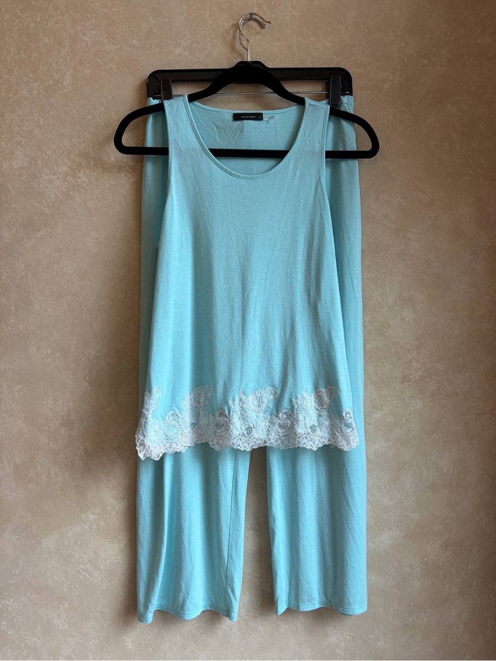 Natori Women's Light Teal Lace-Trim Pajama Set Size Small